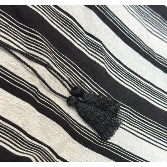 PPLA Blouse Womens Large Black Striped Summer Tunic Boho Peasant White Black - Picture 7 of 9